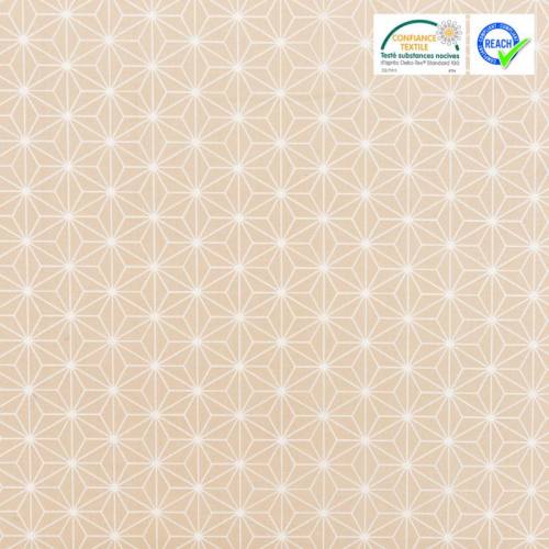 Coton beige grand motif asanoha blanc