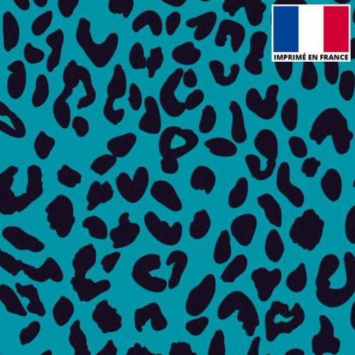 Velours imprimé léopard bleu canard 