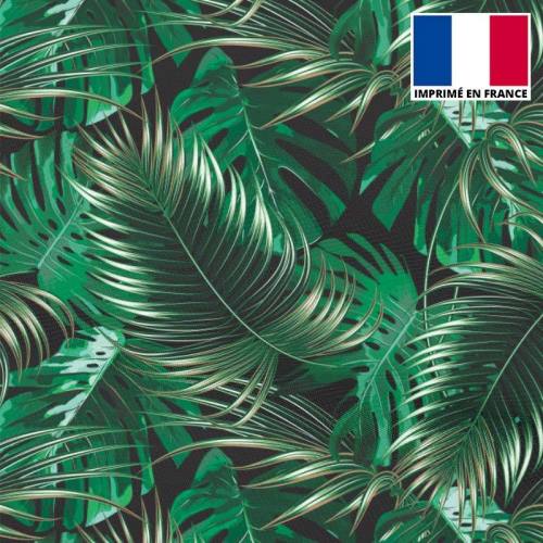 Mousseline crêpe imprimée feuilles de palmier vertes 