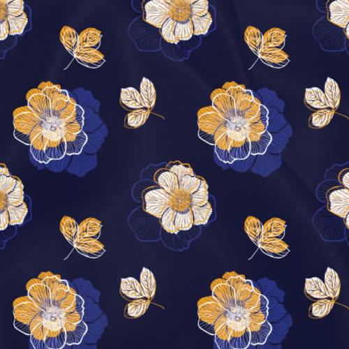 Satin bleu marine imprimé multi-fleurs