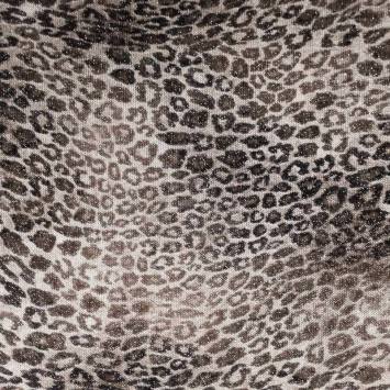 Tissu maille tricot pailleté imprimé léopard grège