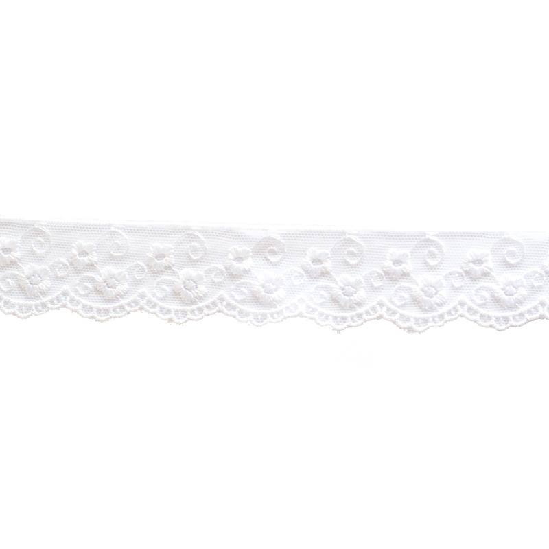 Dentelle broderie motif petites fleurs sur tulle blanc
