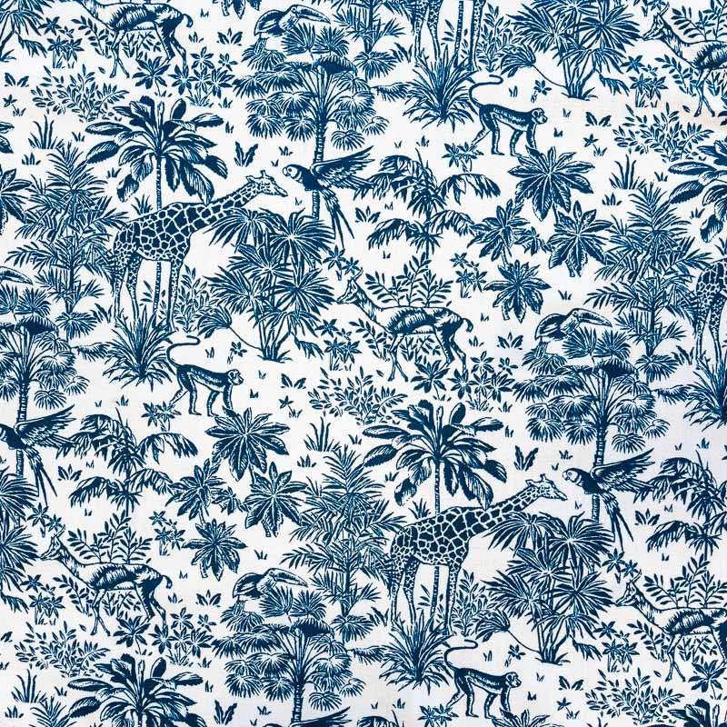 Coton blanc motif  savane bleu  marine Tissus Price