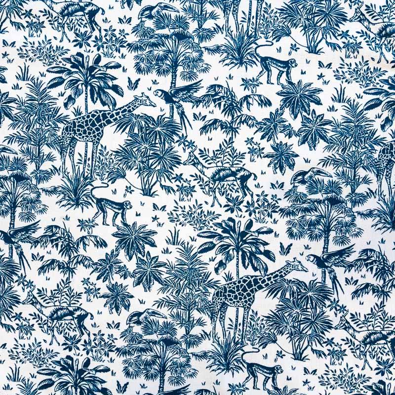 Coton Blanc Motif Savane Bleu Marine Tissus Price