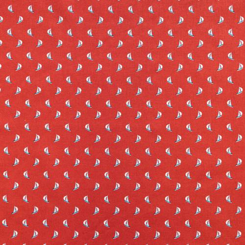 Coton rouge motif voilier écru, bleu et rouge