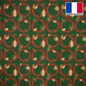 Feutrine verte motif couronne de Noël rouge