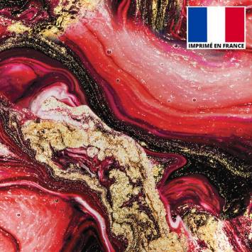 Lycra imprimé magma noir et rouge et poudre d'or