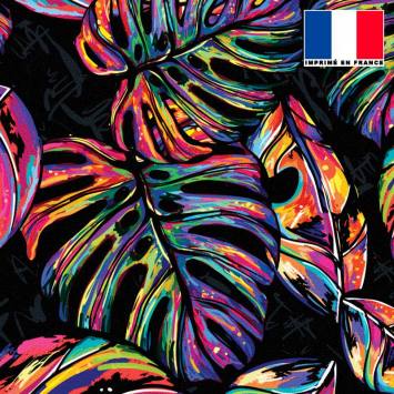 Tissu occultant noir motif jungle pop multicolore