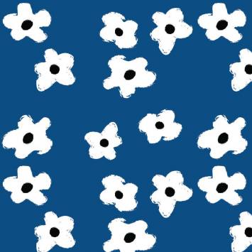 Maille scuba bleue motif fleur blanche peinte