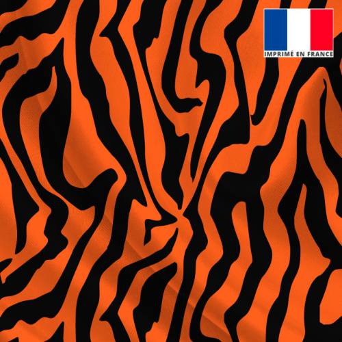 Tissu satiné orange imprimé tigré noir