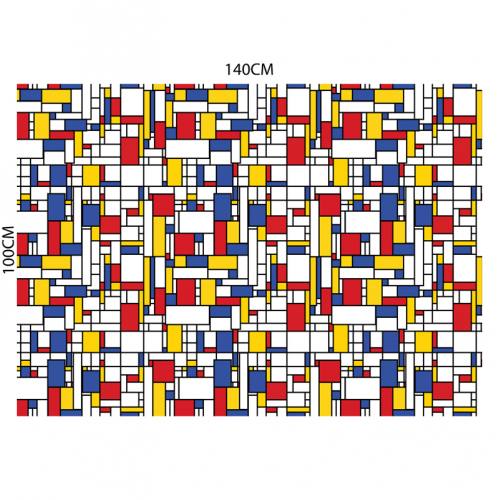 Velours ras écru motif rectangles jaunes rouges et bleus