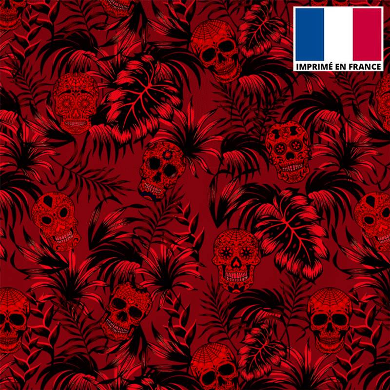 Tissu burlington rouge imprimé jungle tête de mort rouge