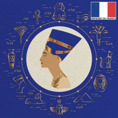 Coupon 45x45 cm motif reine d'Egypte bleu et or