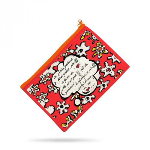 Kit pochette canvas motif fleur poème rouge - Création Anne-Sophie Dozoul