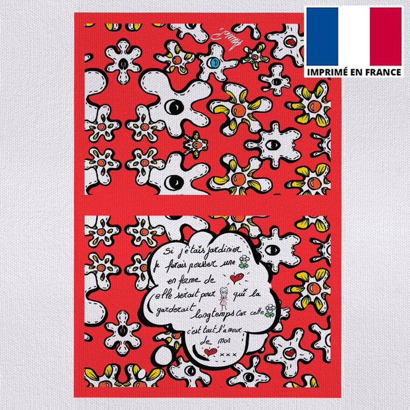 Kit pochette canvas motif fleur poème rouge - Création Anne-Sophie Dozoul