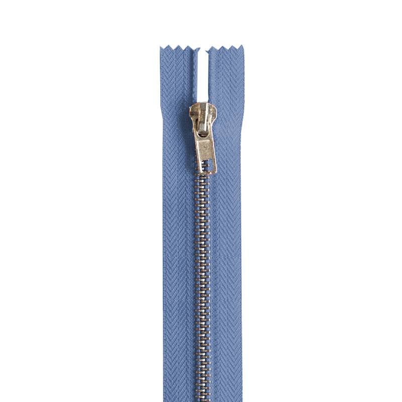 Fermeture bleu jean en métal argent 22 cm col 145