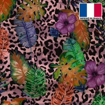 Maille scuba rose imprimé jungle léopard