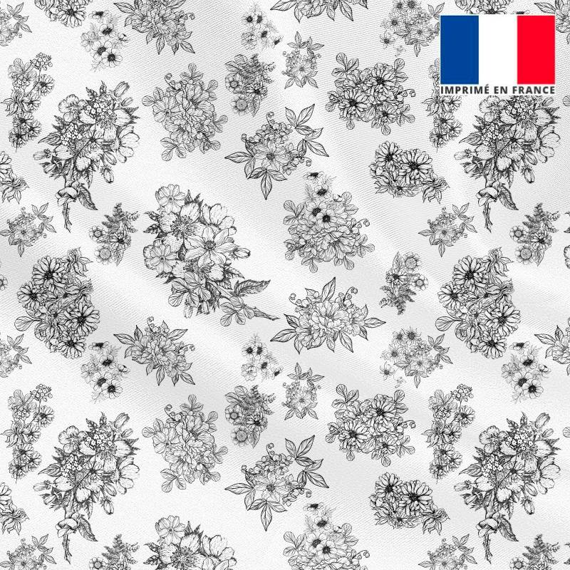 Tissu microfibre écru motif floral fond cachemire