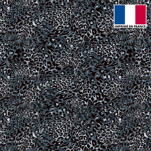 Tissu microfibre bleu motif imitation léopard 