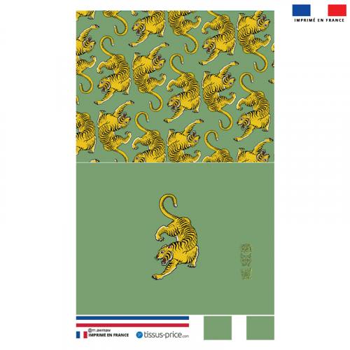 Kit pochette vert motif tigre ocre - Création Lou Picault