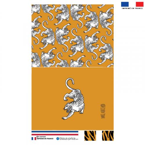 Kit pochette ocre motif tigre blanc - Création Lou Picault