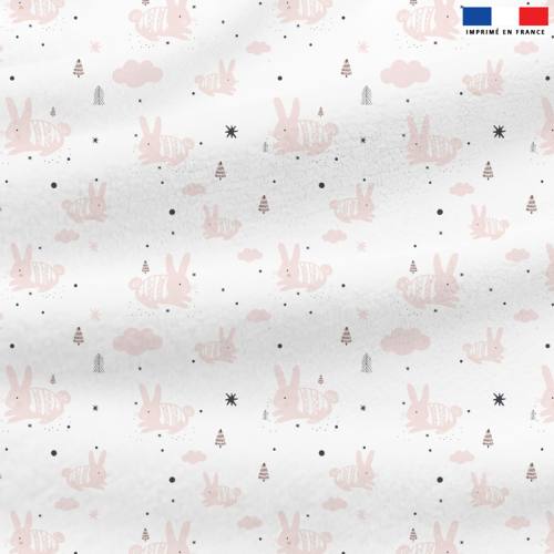 Polaire blanche motif lapin rose
