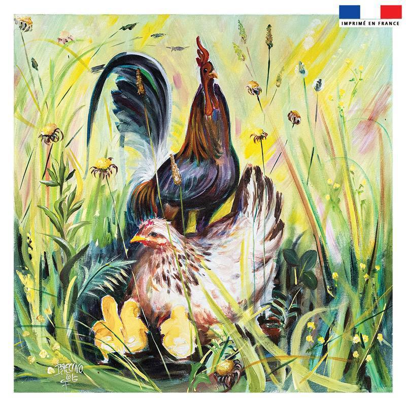 Coupon 45x45 cm motif coq - Création Véronique Baccino