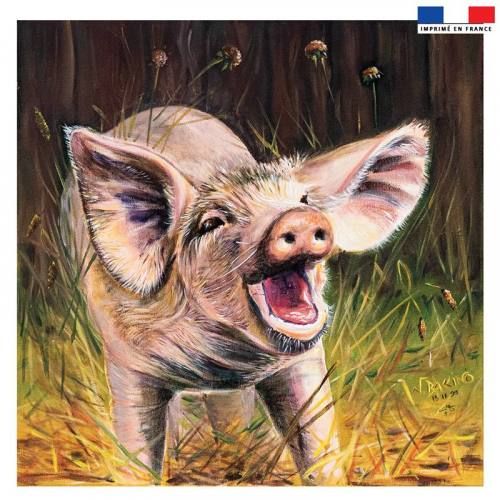 Coupon 45x45 cm motif cochon - Création Véronique Baccino