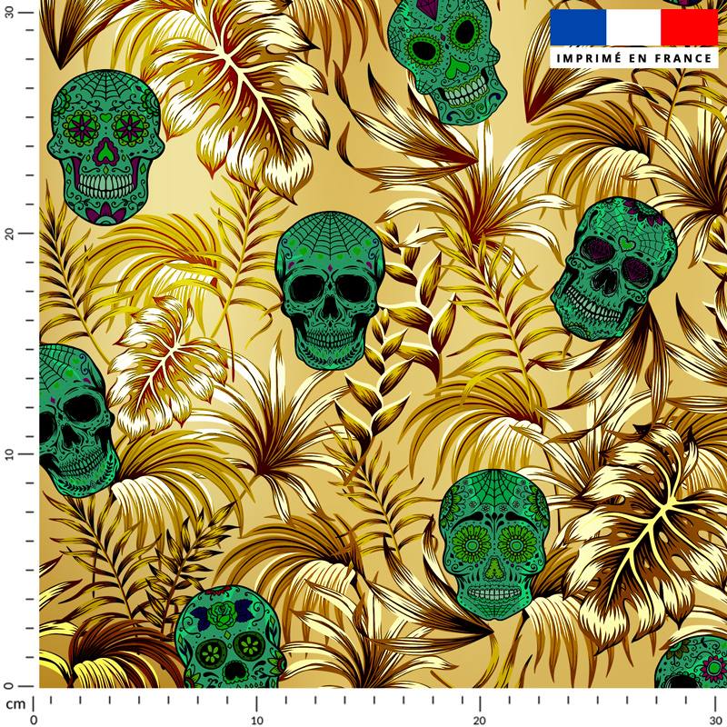 Jungle tête de mort blanche - Fond noir - Tissus Price Matière Burlington  170 gr/m² - 146 cm