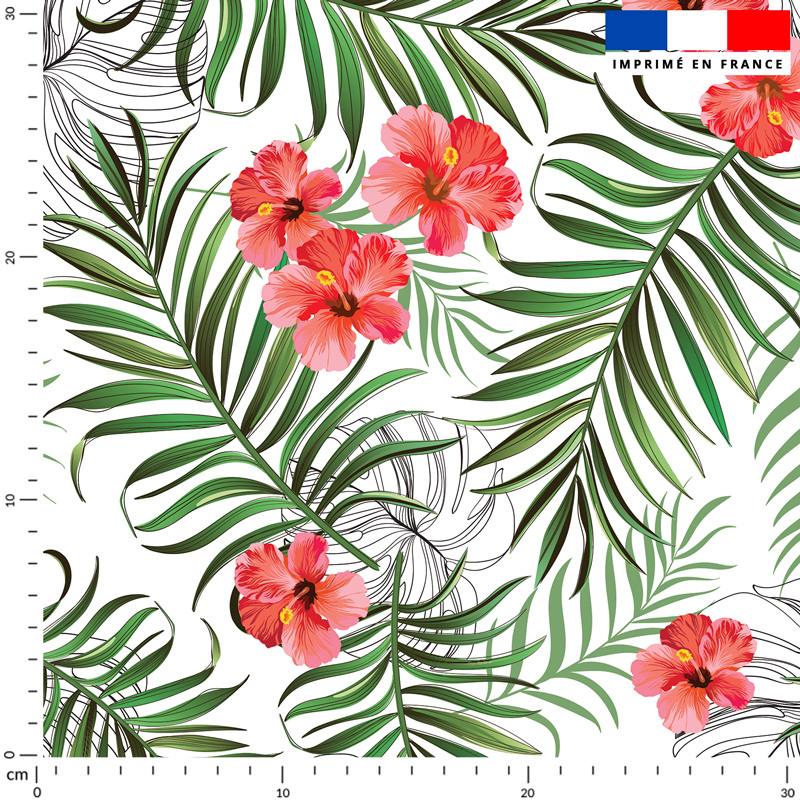 Jungle et fleur d'hibiscus - Fond écru