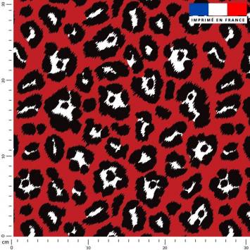Tissu caban twill rouge motif léopard tacheté