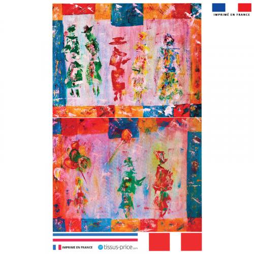 Kit pochette multicolore motif silhouettes effet peinture - Création Anne Gillard