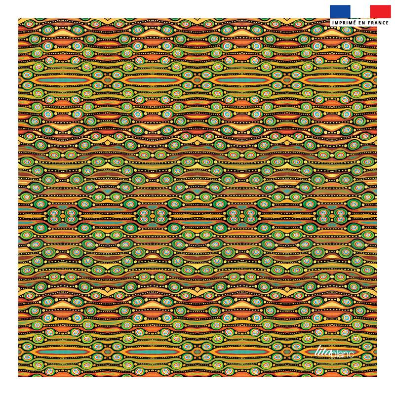 Coupon 45x45 cm noir motif formes abstraites rouges jaunes et vertes ethniques - Création Lita Blanc