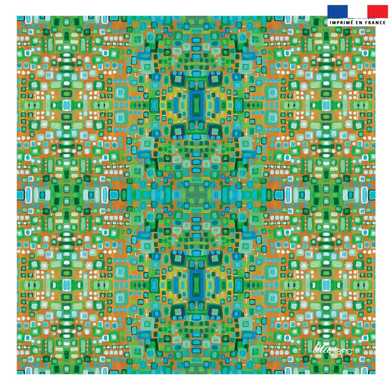 Coupon 45x45 cm vert motif petits carrés - Création Lita Blanc