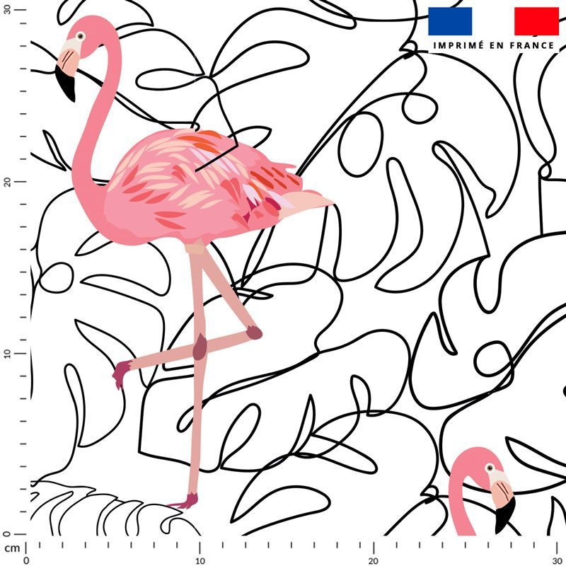 Tissu Impermeable Ecru Motif Line Art Et Flamant Rose Tissus Price