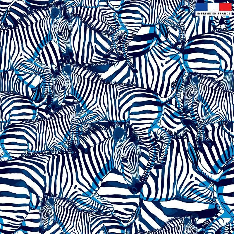 Tissu imperméable écru motif zèbre bleu - Création Lou Picault