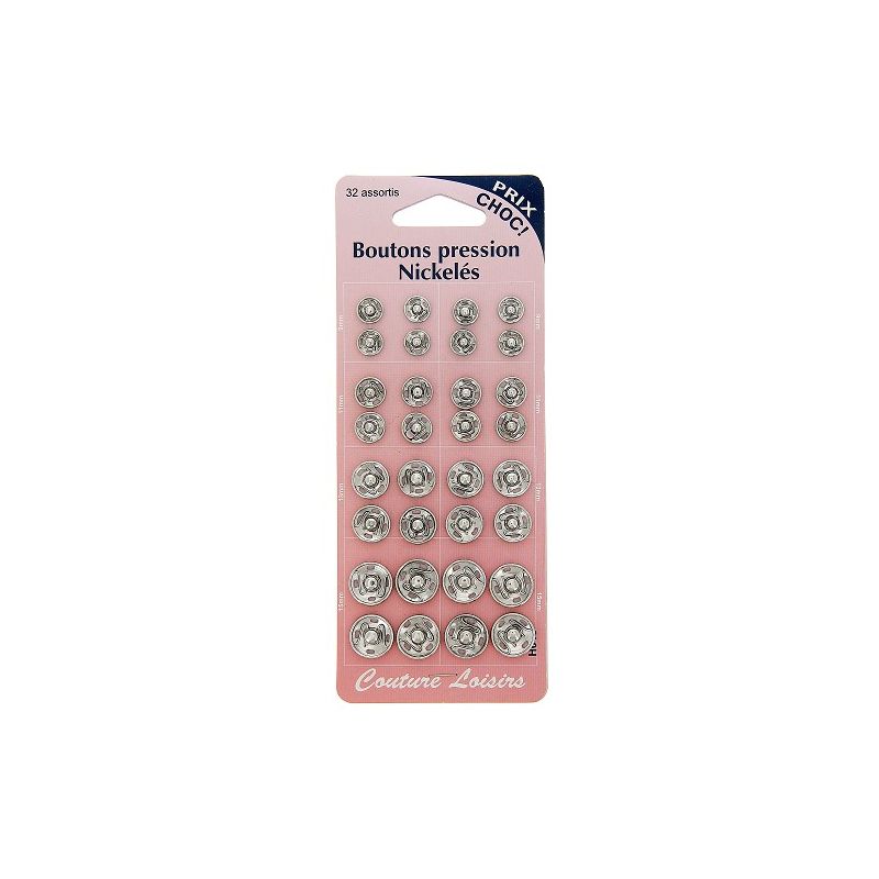Boutons pression nickelés - 32 assortis