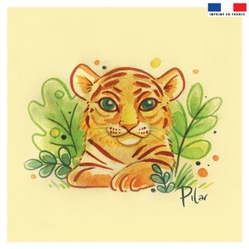 Coupon 45x45 cm jaune flave motif lionceau - Création Pilar Berrio