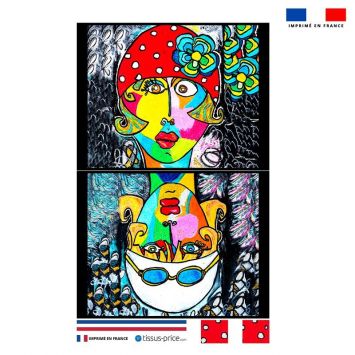 Kit pochette motif femme moderne et fleur colorée - Création Razowsky