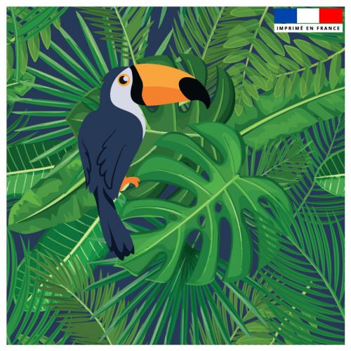 Coupon 45x45 cm vert motif toucan et feuille tropicale