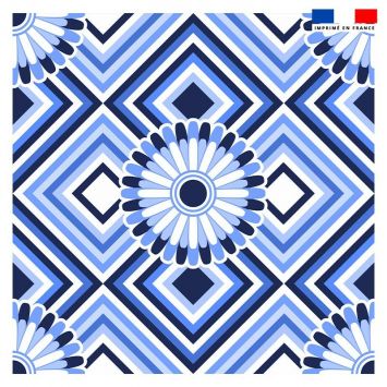 Coupon 45x45 cm motif rosace bleu marine - Création Lita Blanc