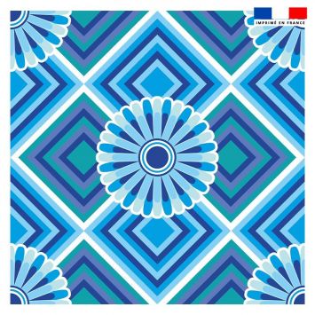 Coupon 45x45 cm motif rosace bleu azur - Création Lita Blanc