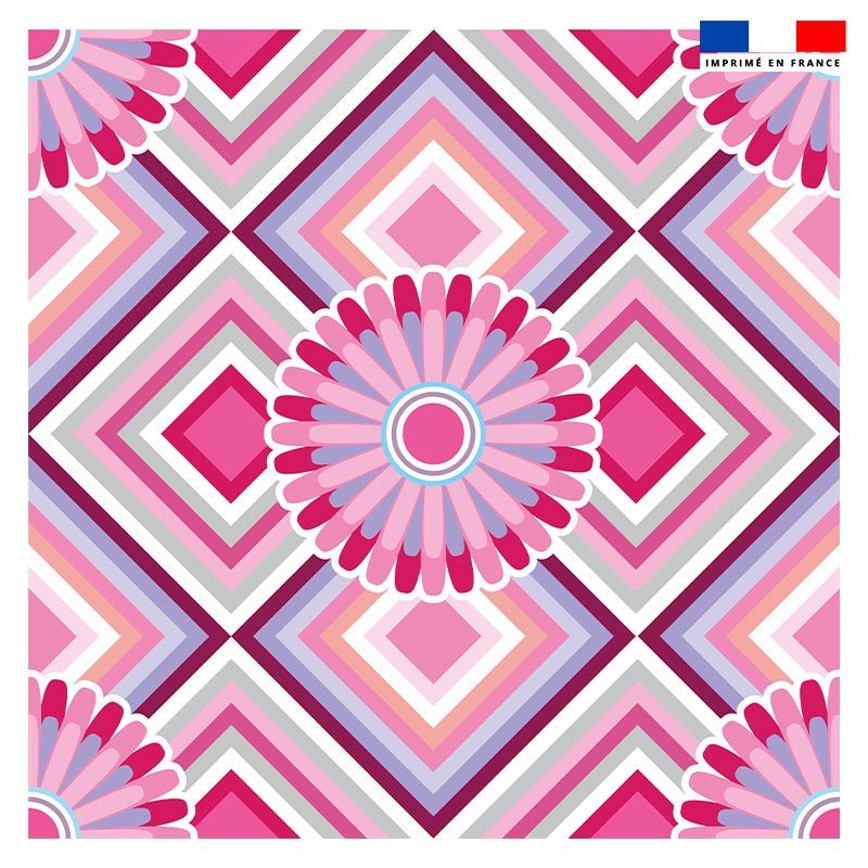 Coupon 45x45 cm motif rosace rose pastel - Création Lita Blanc