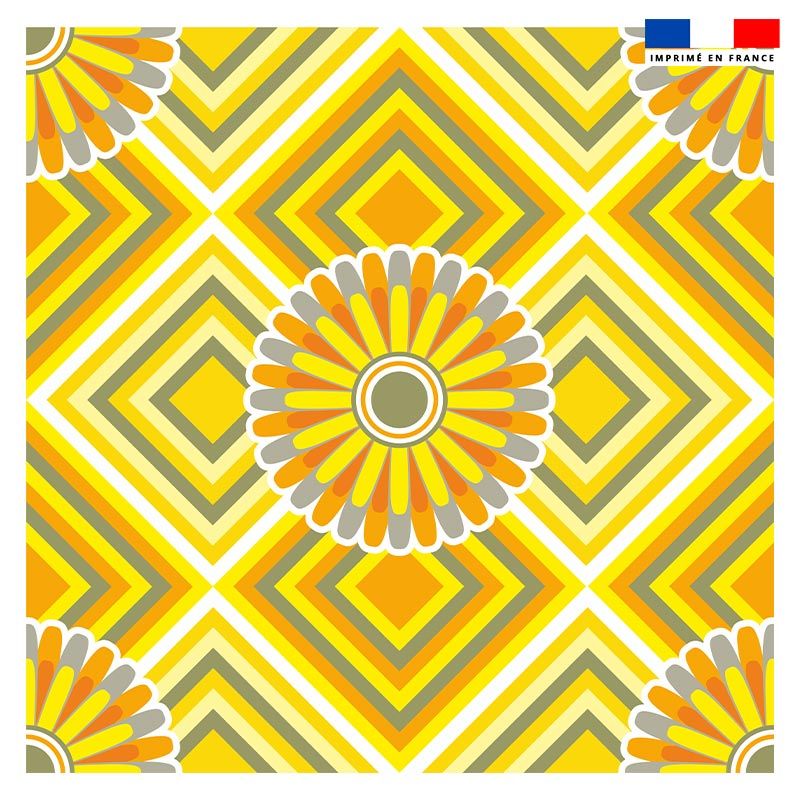 Coupon 45x45 cm motif rosace jaune - Création Lita Blanc
