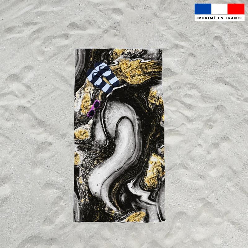 Coupon éponge pour serviette de plage simple motif magma gris et poudre d'or