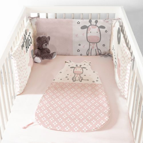 Coupon pour tour de lit motif baby rose et gris