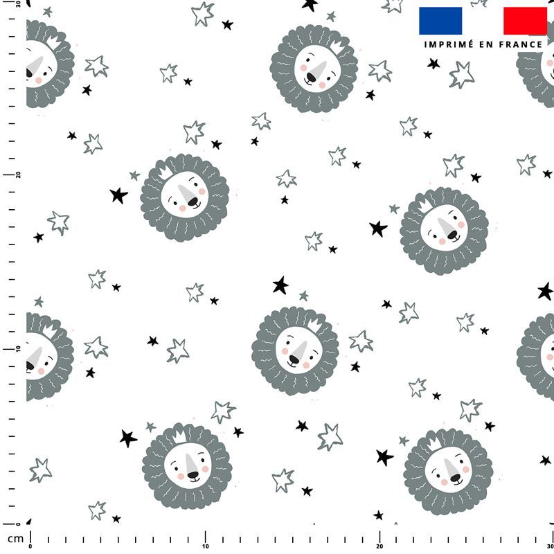 Lion Baby Bleu Et Gris Fond Blanc Tissus Price