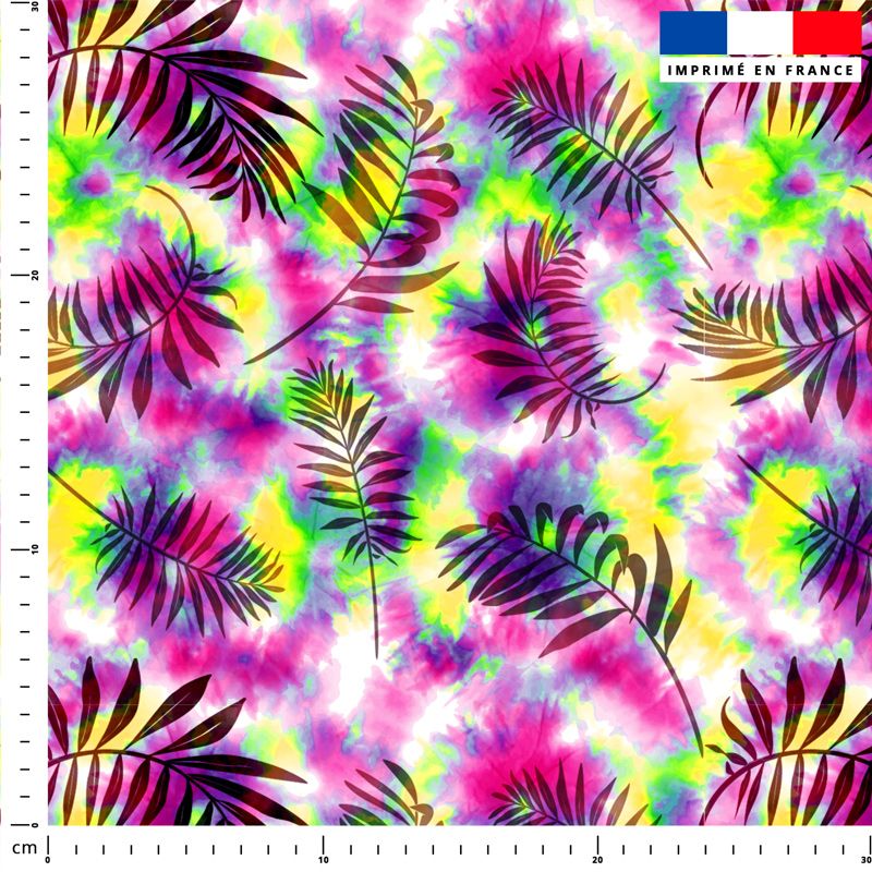 Tie and dye et palme effet aquarelle - Fond multicolore