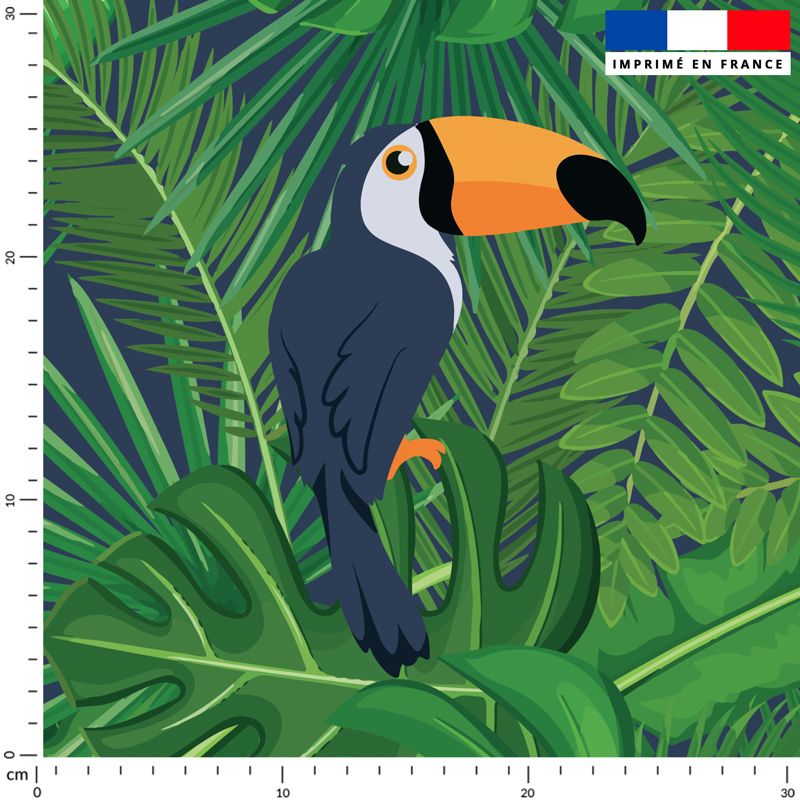 Toucan et feuille tropicale - Fond vert