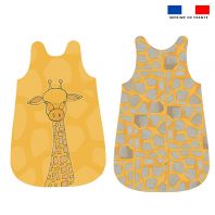 Coupon velours d'habillement pour gigoteuse motif girafe jaune - Création Anne Clmt